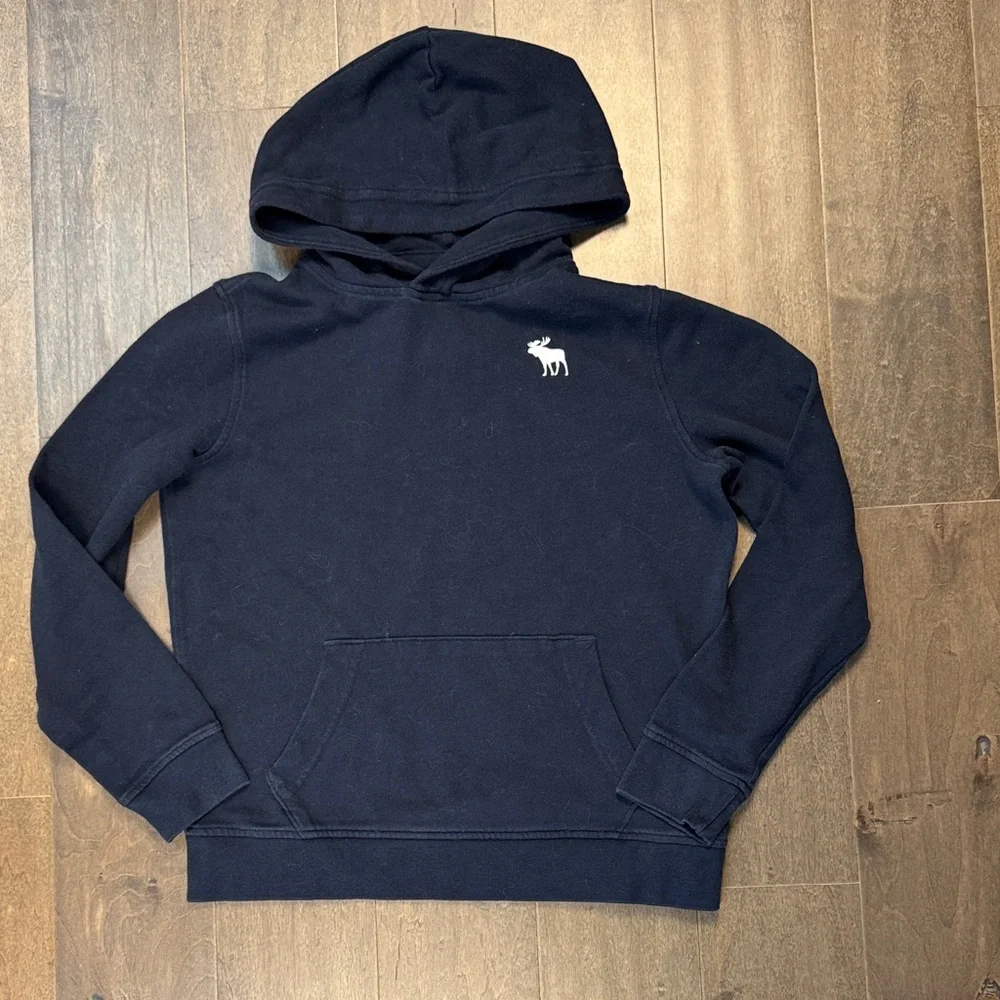 Abercrombie Kids Navy Blue Moose Logo Pullover Hoodie Size 13/14